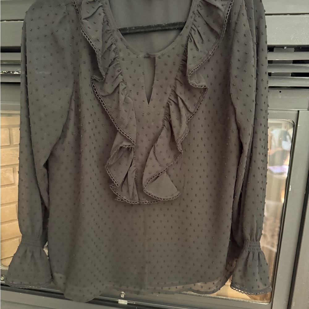 Daniel Rainn Black Ruffle Blouse